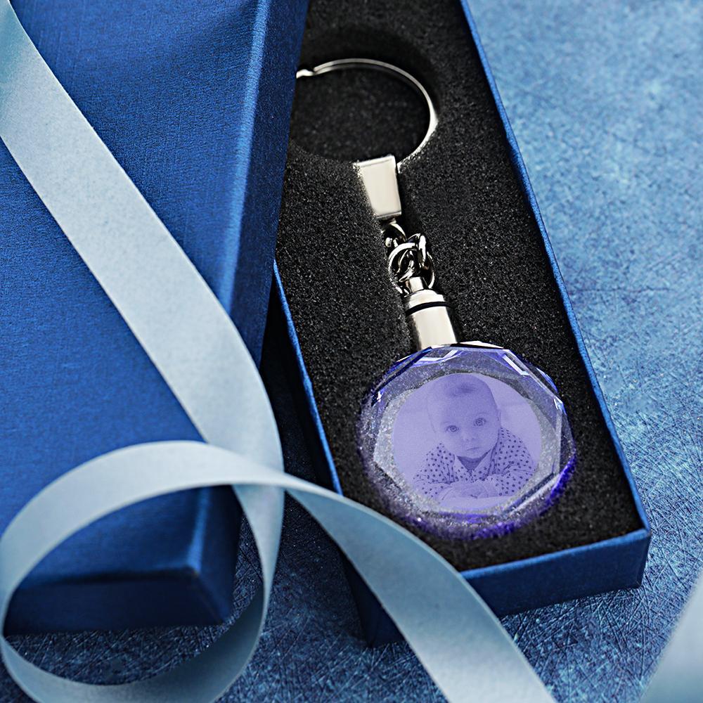 Geschenke für Papa Kundenspezifischer Kristall Achteck Form Foto Schlüsselkette