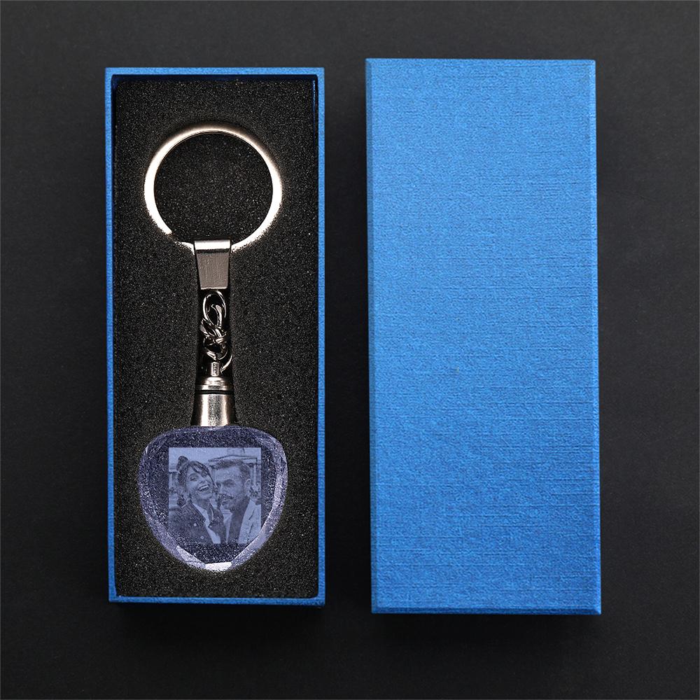 Geschenk für ihn Papa Kundenspezifischer Kristall Herzform Foto Schlüsselkette