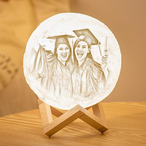 Personalisierte 3D Druck Foto&Gravierte Mondlampe - Für Freunde - Tippen Auf 3 Farben(10cm-20cm)