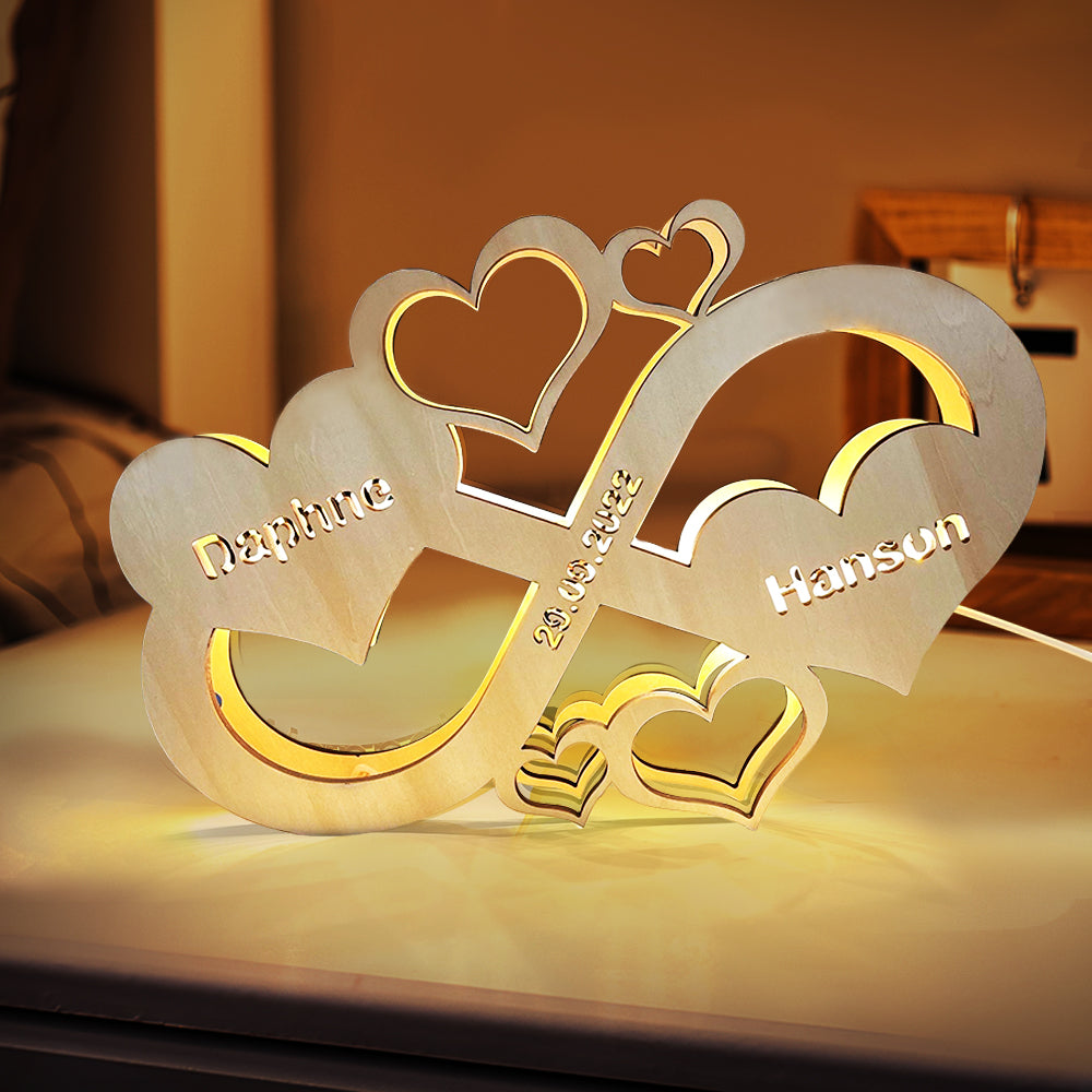 Benutzerdefinierte Infinity Herz Lampe Personalisierte Gravur Name Holz Nachtlicht Für Liebhaber