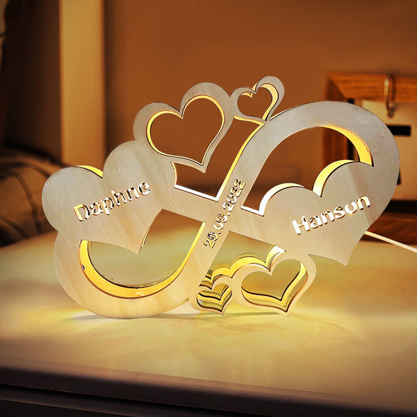 Benutzerdefinierte Infinity Herz Lampe Personalisierte Gravur Name Holz Nachtlicht Für Liebhaber - fotomondlampe