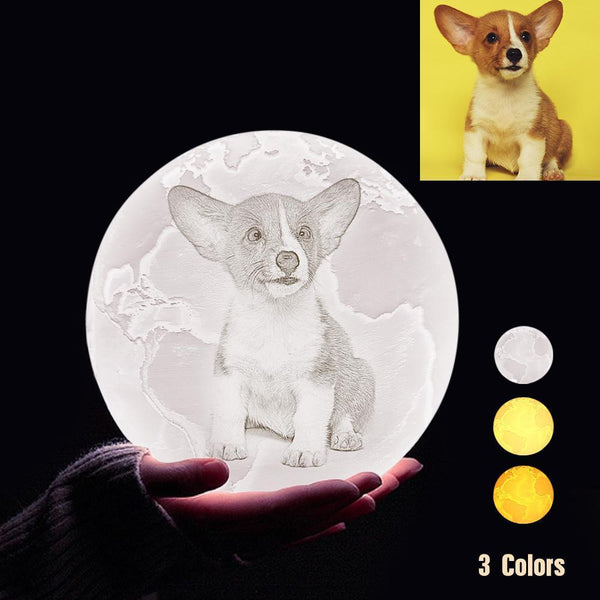 Personalisierte 3D Druck Foto&Gravierte Erde Lampe - Für Haustier Liebhaber - Tippen Auf 3 Farben(10cm-20cm)