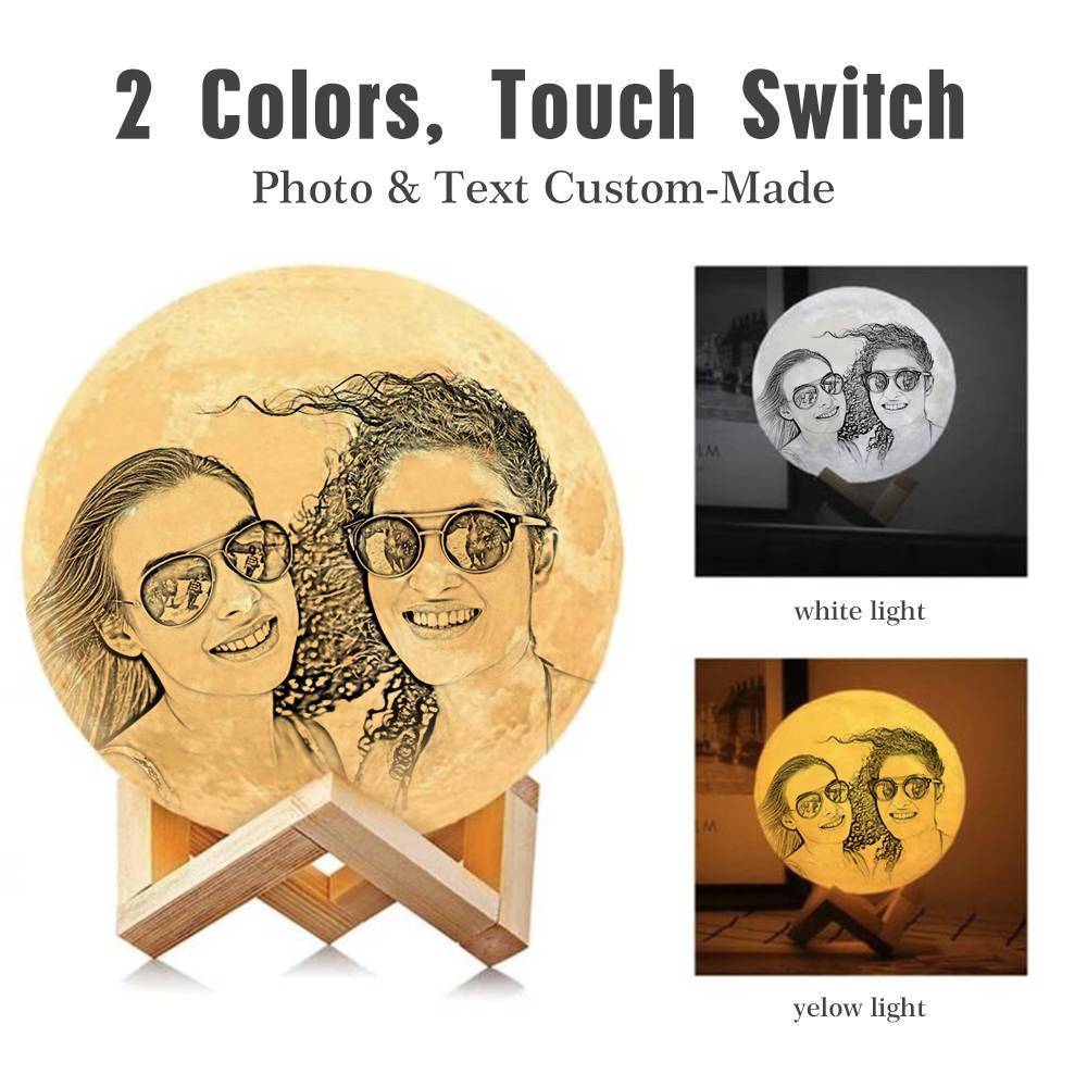 Personalisierte 3D Druck Foto&Gravierte Mondlampe - Für Freunde - 2 Farben Berühren(10cm-20cm)