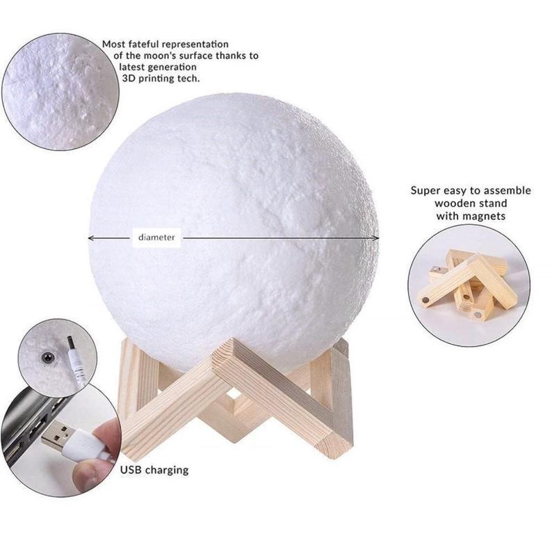 Personalisierte 3D Druck Foto&Gravierte Mondlampe - Für Haustier Liebhaber - Tippen Auf 3 Farben(10cm-20cm)