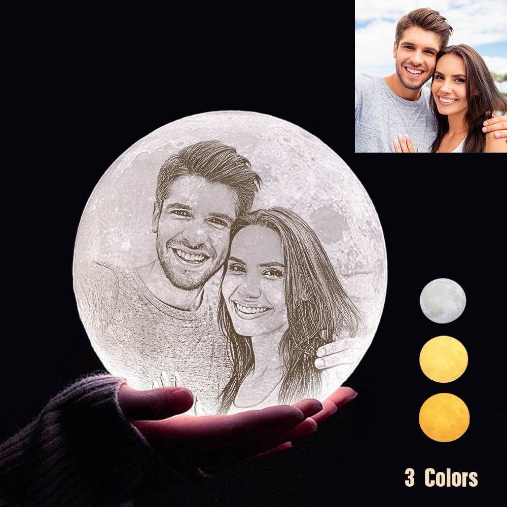 Personalisierter 3D-Druck Foto Gravierte Mondlampe Geschenk für Papa – Tap 3 Farben (10cm-20cm)